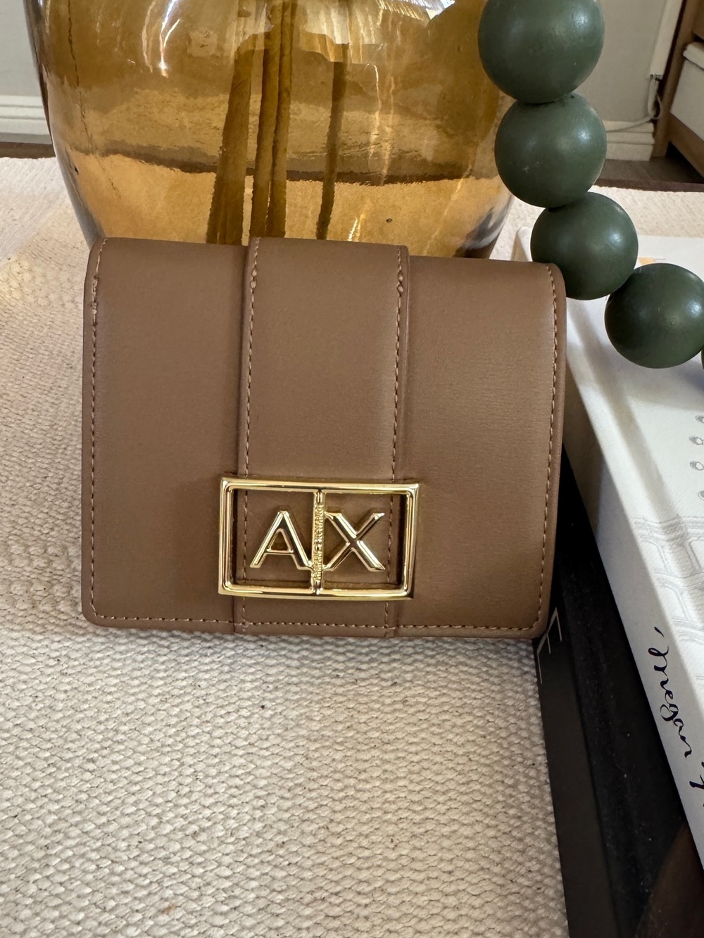 A/X Armani Exchange Brown Leather Wallet with Gold AX Emblem